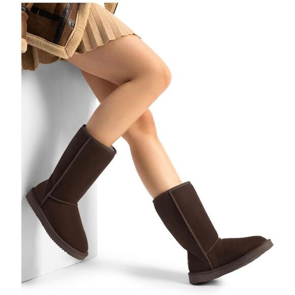 DREAM PAIRS High-top Winter Snow Boots Slip-On Leather Faux Lined Brown 10 - Picture 1 of 13